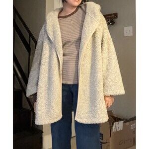 Billabong Oversized Fuzzy Faux Fur Jacket Light Gray Small Lounge Comfy